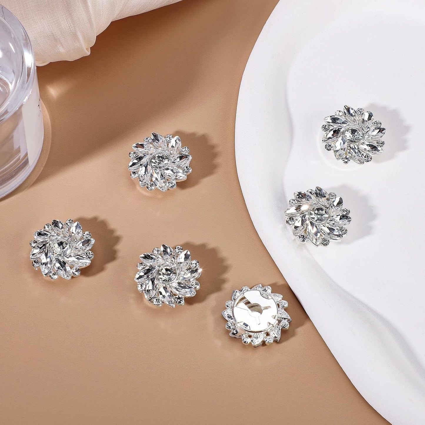 6 Pieces Decorative Rhinestone Button Set, 0.98 Inch Diameter, Detachable Snap Clear Crystal Jewelry Cufflinks for Women Men Suit Cuffs Dress Shirt Accessories