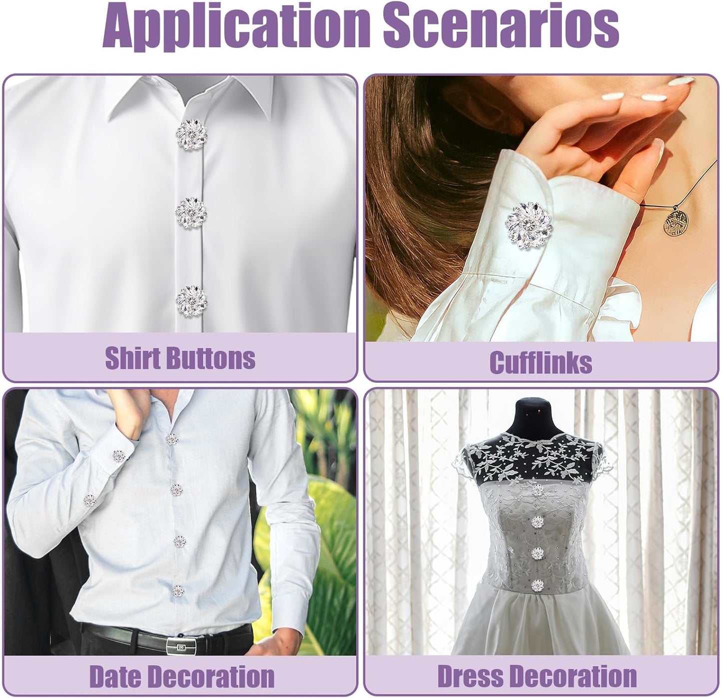 6 Pieces Decorative Rhinestone Button Set, 0.98 Inch Diameter, Detachable Snap Clear Crystal Jewelry Cufflinks for Women Men Suit Cuffs Dress Shirt Accessories