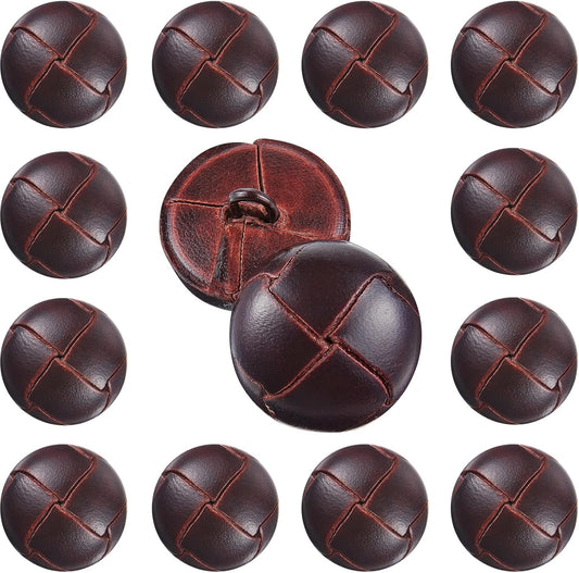 12pcs 20mm Brown Genuine Leather Cover Buttons Football Pattern Coffee Buttons with Shanks for Sewing Clothes Dress Coat Jacket Sweater Suit Jeans Handicraft Sewing Accessories